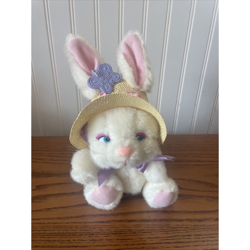 Vintage Russ Berrie Lily  Easter Bunny Rabbit Dolls Fuzzy Figurines Korea